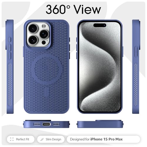 Image of Pikkme Back Cover for iPhone 15 Pro Max | Honeycomb Cooling Design | Silicone Heat Dissipation | Mag-Safe Compatible | Shockproof Camera Protection Bumper Case (Blue)