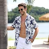 LAOARA Hawajska koszula męska z krótkim rękawem, męska koszula letnia, koszula rekreacyjna, koszula plażowa, lekka koszula, M-3XL, granatowy, 3XL