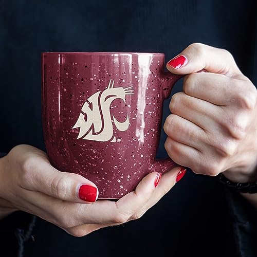 Image of Rico Industries NCAA Washington State Cougars - WSU Maroon Personalized 16 oz Team Color Laser Engraved Speckled Ceramic Coffee Mug