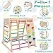 EDOSTORY 7 in 1 Pikler Indoor Playground Jungle Gym Playset, Wooden Montessori Climber with Slide, Rock Climb Wall, Monkey Bars, Rope Ladder, Climbing Rope and Swing for Kids（Rainbow）