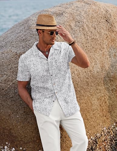 Image of COOFANDY Men 2 Piece Linen Outfit Beach Button Down Shirt Casual Loose Pant Sets