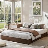 SunnyFurn Walnut Wood Platform Bed (Queen)