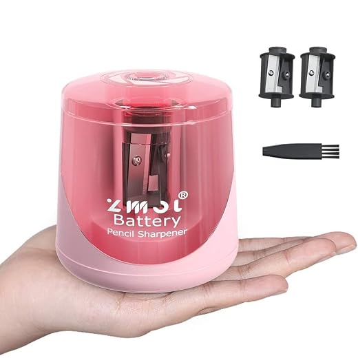 ZMOL Battery Powered Electric Pencil Sharpener,Small Battery Operated Pencil Sharpeners Portable,Fast Sharpen, Suitable for No.2/Colored Pencils(6-8mm), School/Classroom/Office/Home Pink