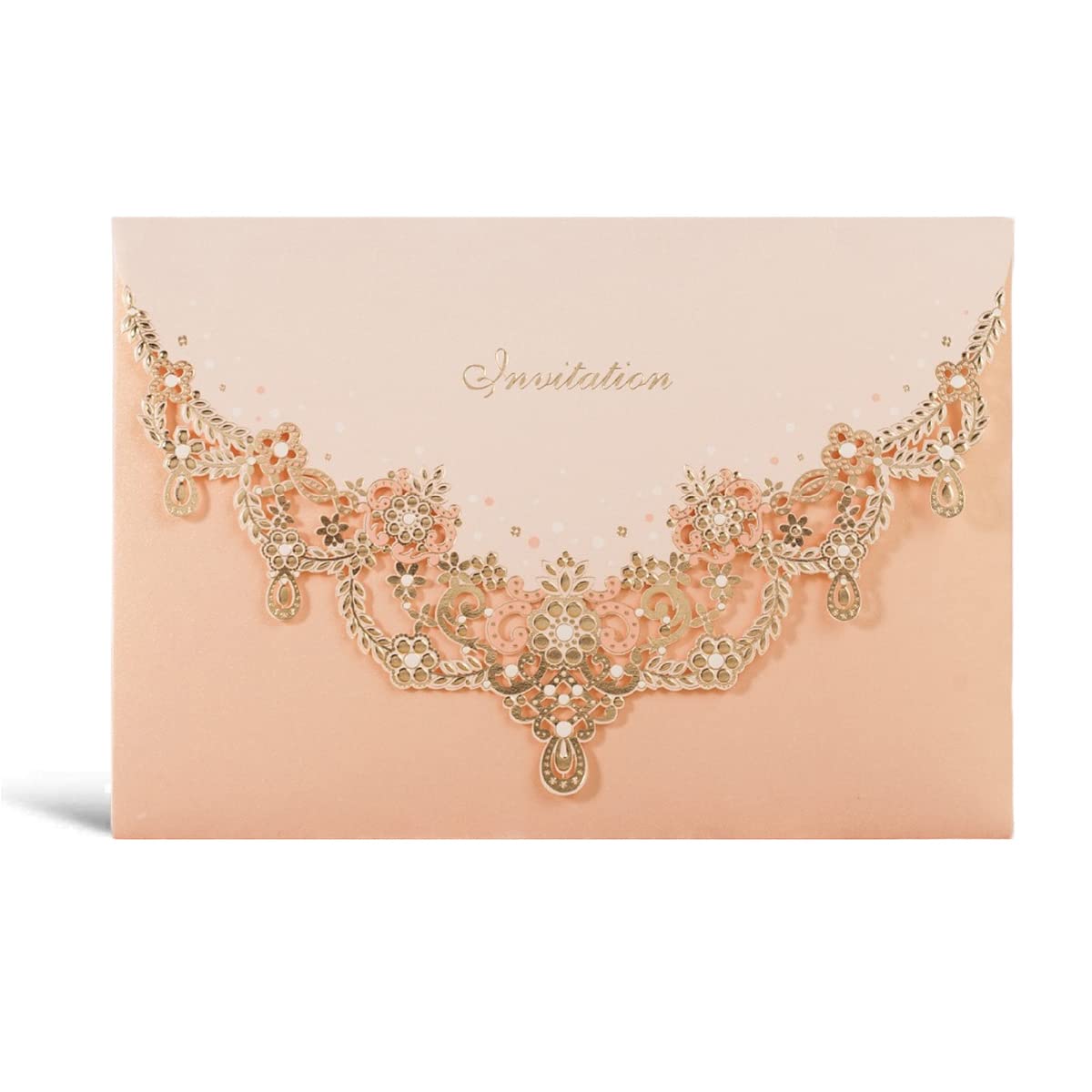VLIZO 50x Luxury Wedding Invitations Cards sets 5x7 with Gold Foiled Sleeve Design, Elegant Bronze Blush Pink Laser Cut Invites Cardstock Paper for Wedding Bridal Shower Personalised