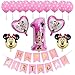 Decoraciones de cumpleaños de Minnie Mouse ZSWQ-Minnie Party Globos Bolas de Nido de Abeja de Minnie Globo de Rosado,Banner de Happy Birthday, Globos número para la Fiesta temática de Minnie Mouse