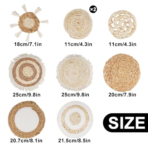 Rongxze 9 Stück Boho Wanddeko, Boho-Wandkorb-Set, Gewebte Wandkorbdekoration,Handgefertigt, Runde Wandkunst für Bauernhaus,für Wanddekoration, Schlafzimmer, Wohnzimmer, Küche