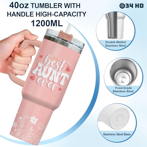 34HD Best Auntie Ever Tumbler 40oz with Handle and Straw, Aunty Nutrition Insulated Travel Coffee Cup for Valentine's Day - Birthday & Mother's Day Gifts from Nieces & Nephew by 34HD - Used condition - Image 8