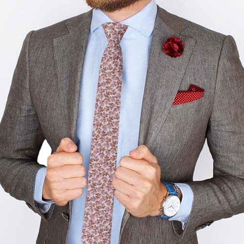 Image of Mantieqingway Men's Skinny Tie, Cotton Floral Ties for Men Wedding Necktie for Groom, Groomsmen, Missions, Dances