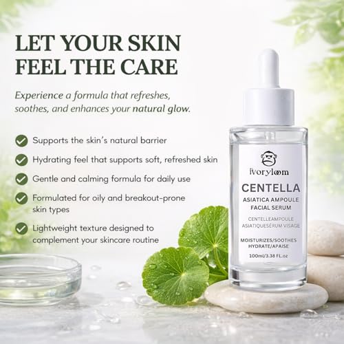 ivory loom ivoryloom Centella Asiatica Ampoule Serum - 100ML / 3.38 Fl. Oz | Gentle on Sensitive Skin | Lightweight, Non-Sticky Hydration | Soothing Care in Every Drop