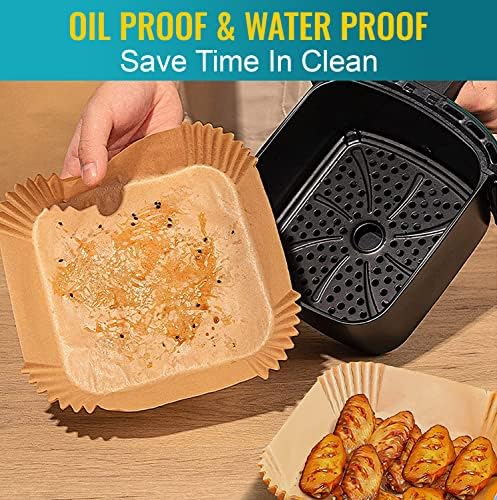 Square Air Fryer Liners (60 pcs), Airfryer Disposable Paper Liners, Non-Stick Parchment Paper, Air Fryer Accessories, Oil Proof, Water Proof, Paper Liner for Microwave Oven Frying Pan
