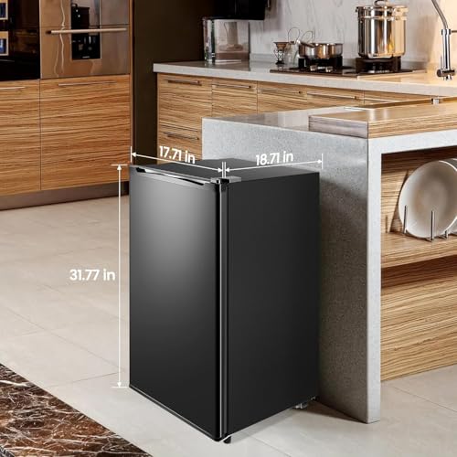 WANAI Compact Refrigerator with Inner Freezer 3.2 Cu.Ft Single Door Small Fridge Energy-efficient, Low Noise, Mini Fridge for Bedroom Dorm and Office Black