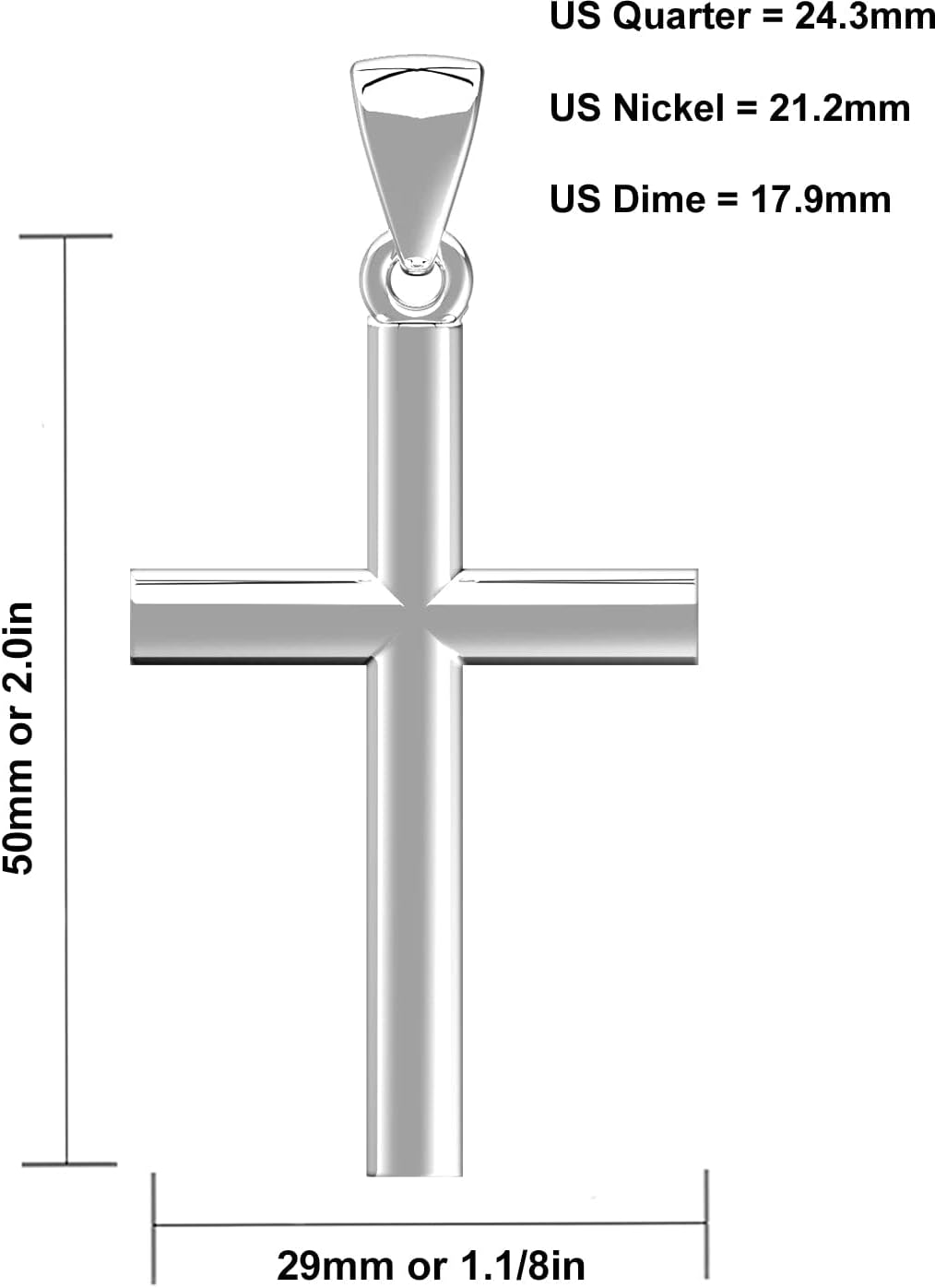 US Jewels Men's XL 50mm Heavy Solid 2in 925 Sterling Silver Christian Cross Pendant