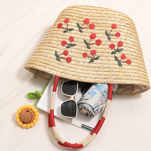 Bolso Tote de Paja Artesanal con Bordado de Limón miniatura 4