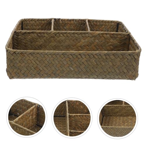 Panier de rangement en jonc polyvalent avec compartiments naturels pour condiments et thé - 6