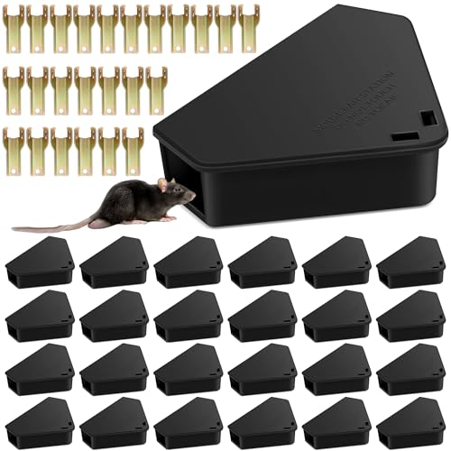 Paquete de 24 estaciones de cebo para ratones para interiores y exteriores, estación de cebo reutilizable para roedores, trampa para ratones pequeños, caja de cebo de envenenamiento, amigable para