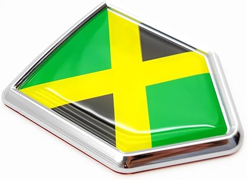 Overdecor Calcomanías de bandera de Jamaica, emblema de automóvil, accesorios de automóvil de Jamaica, decoraciones de bandera de escudo cromado,