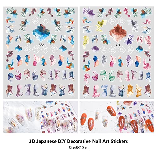 X&D Nail Art Stickers 6 Sheets Self Adhesive Colorful Marble Pattern Stickers For Gel Nail Art, Nail Accessories #TOP3