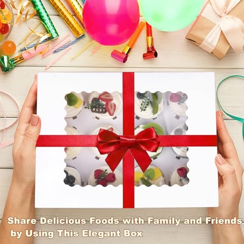 LONGTEAM 30-Set Cupcake Boxes Hold 12 Standard Cupcakes, Food Grade Cupcake Holders Bakery Carrier Boxes with Windows and Inserts for Cupcakes, Muffins and Pastries (White-30 Pack)