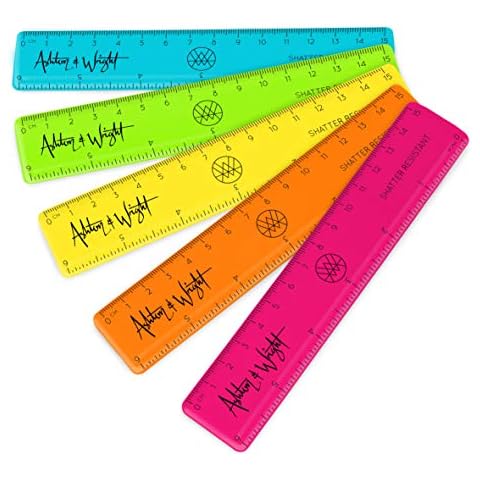 Ashton and Wright - 6 Inch / 15cm Rulers - Shatter Resistant - Pack of 5 Tropical Neon Cover