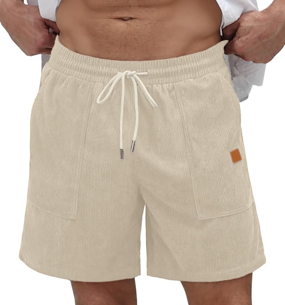 Sailwind Men's Casual Corduroy Shorts Lightweight Elastic Waist Drawstring Summer Beach Shorts - Image 3