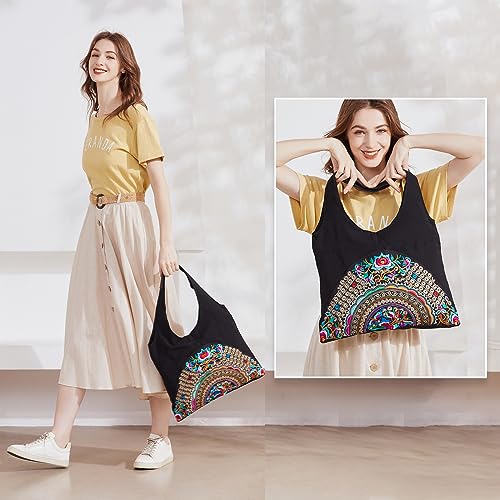 Mazexy Tote Handbags For Women Large Embroidered Canvas Shoulder Bag Daily Bag #TOP5