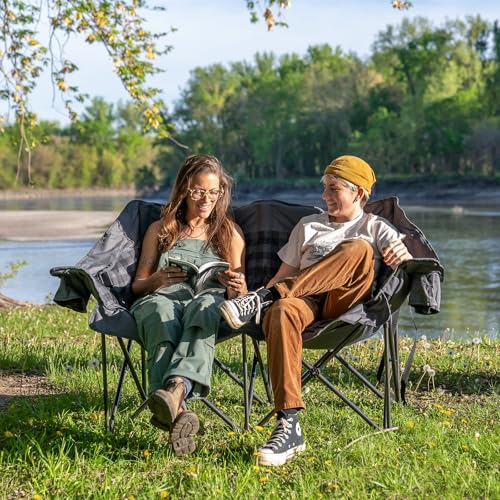 Huskfirm Double Camping Chairs Padded Loveseat Chair for 2 Person - Heavy Duty Oversized Camping Couch for Adults Outdoor Lawn Beach - Portable Folding Sofa with Cup Holders and Carry Bag の商品画像 1