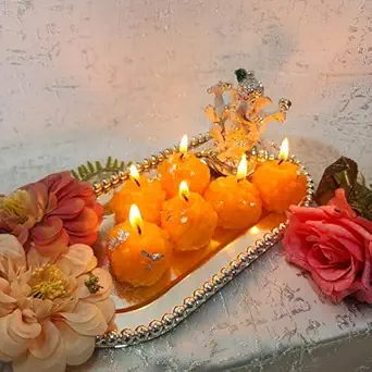 Ladoo-Shaped Decorative Candles (Pack of 6) Indian Festive Wax Candles for Diwali, Home D cor, and Gifting