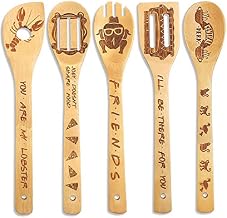 5 Pcs Wooden Spoons for Kitchen Friends TV Series Cute Burnt Wood Spatulas for Kitchen Utensils Housewarming Gifts for New Home