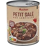 Le Petit salé aux lentilles d'Auchan est un plat traditionnel français. La viande salée, les lentilles et les légumes se marient à merveille pour un plat réconfortant. Pour un repas complet, servez-le avec des tranches de pain de campagne et un verre de vin rouge.