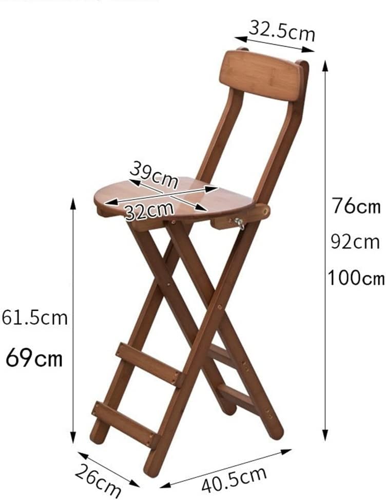 Wood Foldable Stool 28in Stools Home Fold Up Stool with Backrest and Footrest Bamboo Folding Chair for Kitchen (Color : Brown, Size 61cm) (Brown 61cm)
