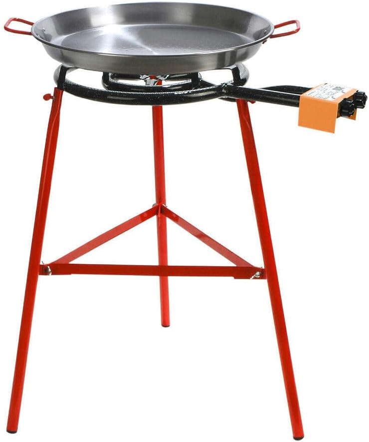 Garcima Tabarca Paella Pan Set with Burner, 20 Inch Carbon Steel Outdoor Pan and Reinforced Legs Imported from Spain (14 Servings)