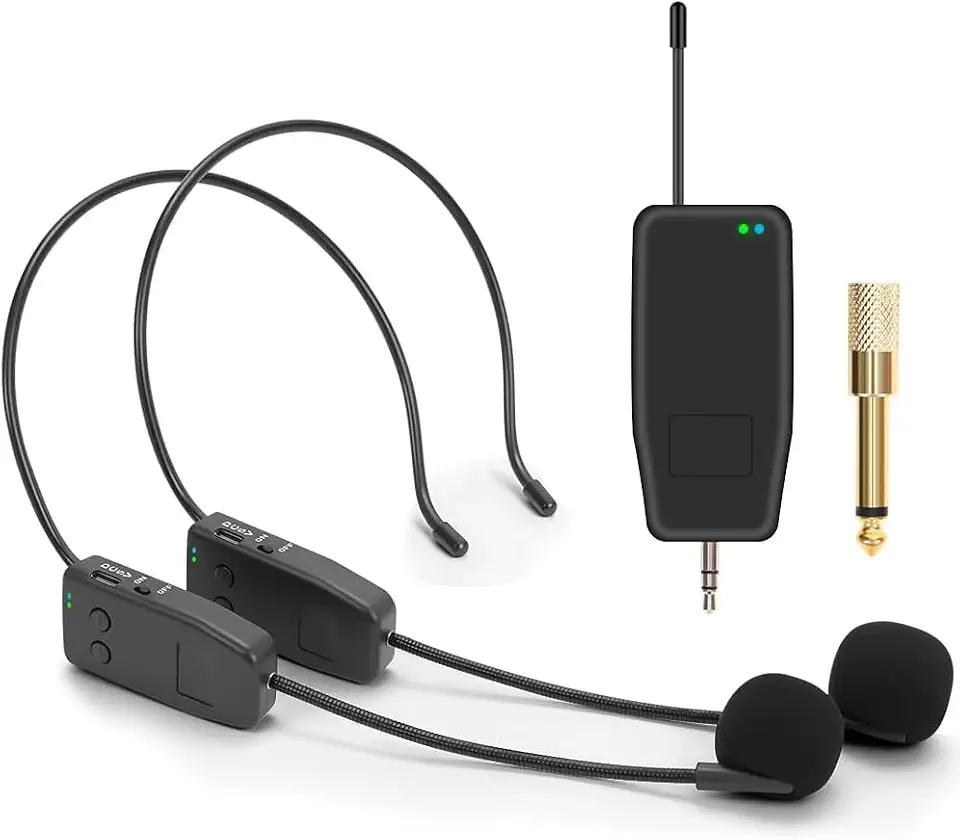 Kit 2 Microfone de Cabeça sem Fio, Microfone Professor, Microfone Sem fio para Palestrante, 2 Microfones com Fone de Ouvido para Sistema PA, Ouvido Duplo Sem Fio 2,4G, Sistema de Microfones Sem Fios