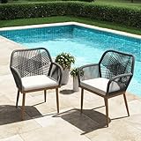 LayinSun Outdoor Dining Chairs Set of 2, 2 Pieces All-Weather Wicker Patio...