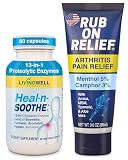 HEAL-N-SOOTHE RUB ON Relief Bundle – Topical Pain Relief Cream with MSM, Arnica, Turmeric & Aloe Vera, Plus 13-in-1 Proteolytic Enzymes for Joint Support, 3oz Cream & 60 Capsules for Men & Women