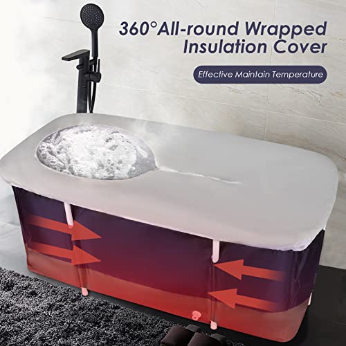SEAAN Portable Bathtub, Portable Bathtub for Adults, Ice Bath Foldable Bathtub with Lids and Thick Insulation Foam to Keep Temperature（Dark Blue） - Thumbnail 2