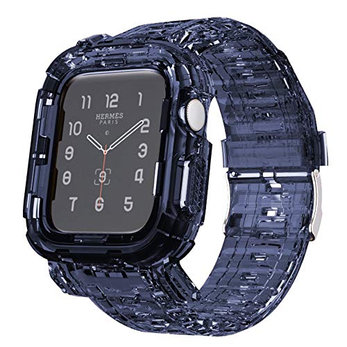 Tomcrazy Updated Large Wrists Transparent Integrated Watch Bands Case for Apple Watch Series 9 8 7 6 SE 5 4, iWatch45mm 41mm 44mm 40mm Clear Watch Strap Bumper (Crystal Royal blue, 45mm/44mm/42mm)