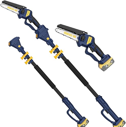 IRONFACE - Combo de sierra de poste inalámbrica 2 en 1 y mini motosierra para baterías DeWalt de 20 V, sierra telescópica sin escobillas de 6