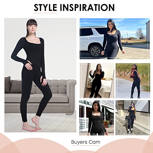 Jumpsuits For Women Tummy Control Long Sleeve Body Sculpting Full Bodysuit | Square Neck Ribbed One Piece Dupes #TOP5