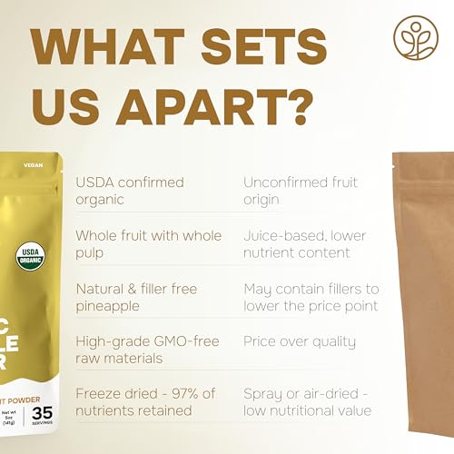 Pineapple Powder Organic 5 Ounce Bag USDA Certified & 3rd Party Lab Tested - Antioxidant Rich Smoothies Freeze Dried Pineapple Extract for Baking from Dried Pineapples - Non-GMO & Vegan Friendly - image 7