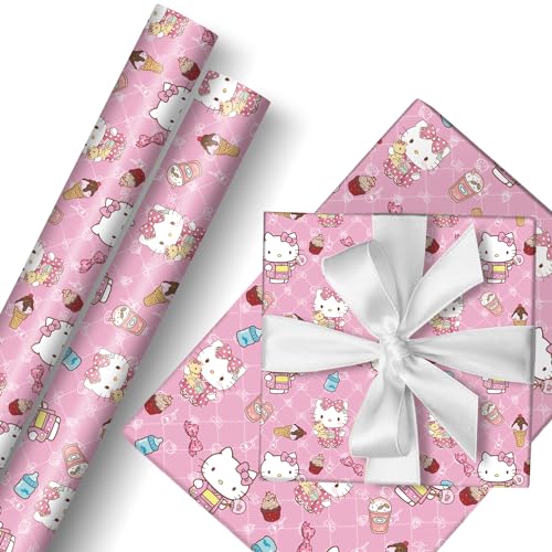 EYQQM Wrapping Paper 2 Rolls 118 x 17 Wrapping Paper Wrap Pack for Childrens Birthday Party Storage Festive Decoration (Pink)