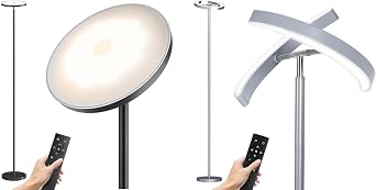 SUNMORY 32W/3000LM LED Floor Lamp and 28W/1600LM LED Floor Lamp, Super Bright Tall Standing Lamp with Remote Control & Stepless Dimmable, Modern Torchiere Corner Lamp for Bedroom, Office