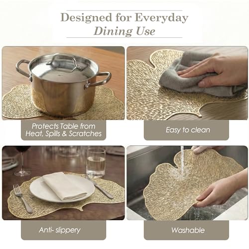 Image of Kuber Industries 4 Pcs Set Leather Side Table Mats | Washable Placemat /Dining Table Mat for Wedding and Family Functions | Butterfly Design - Golden
