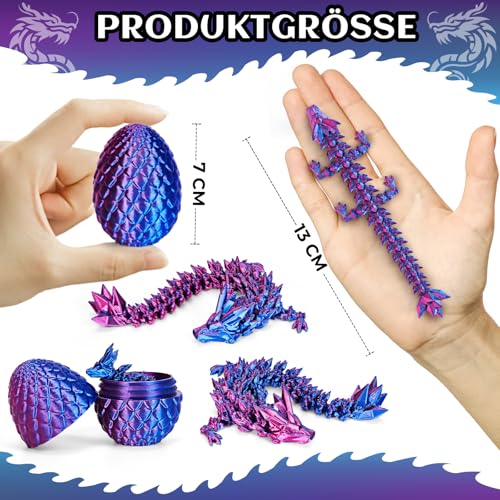zhancydeal 4er Set 3D Drachenei mit Drache (7cm) – 13cm bewegliche Gelenke Drachen Spielzeuge, Kristall Drachen, Ostern Geschenke Kinder–Geeignet als Spielzeug ab 5/6/7/8/9 Jahre Jungen Mädchen