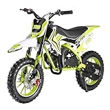 feneihe 49cc Kids Dirt Bike,2-Stroke Dirt Bikes for Kids 8-14,Off Road Gas Power Mini Motorcycle,Gas Pit Bike Gas Powered for Boys Girls with Front Rear Disc Brakes, Racing Max Speed 30KM/H Green
