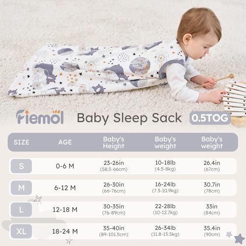 Image of Baby Sleep Sack 18-24 months, 100% Cotton Sleeping Sack for Newborn and Infant, 3 Pack Baby Wearable Blanket for Boy and Girl, 0.5 Tog Lightweight Double Zipper Sleep Bag Grey Moon Bear