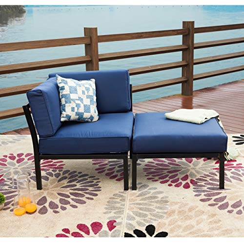 Image of LOKATSE Home 2 Piece Corner & Armless Sofa Outdoor Furniture Sectional Couch Set Patio Loveseat