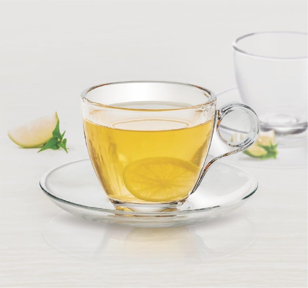 Your Shoppy Tea Cup and Saucer Coffee 150 ml, Crystal Espresso Mug, Clear, Milk, Toughened Glass Mug with Handle for Cappuccino, Latte hot/Cold Drinks (6 Cups and 6 Saucers) (T-3)