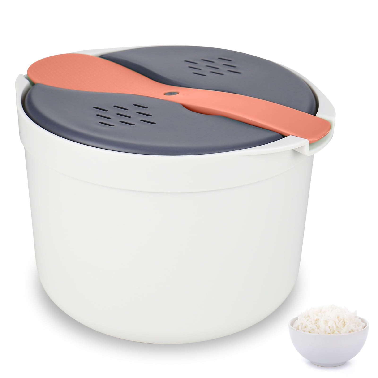 Microwave Rice Cooker 2L Microwave Steamer Set Household Microwave Rice with Rice Scoop Steamer Non Stick Rice and Pasta Cooker High Temperature Resistant Steam Pot