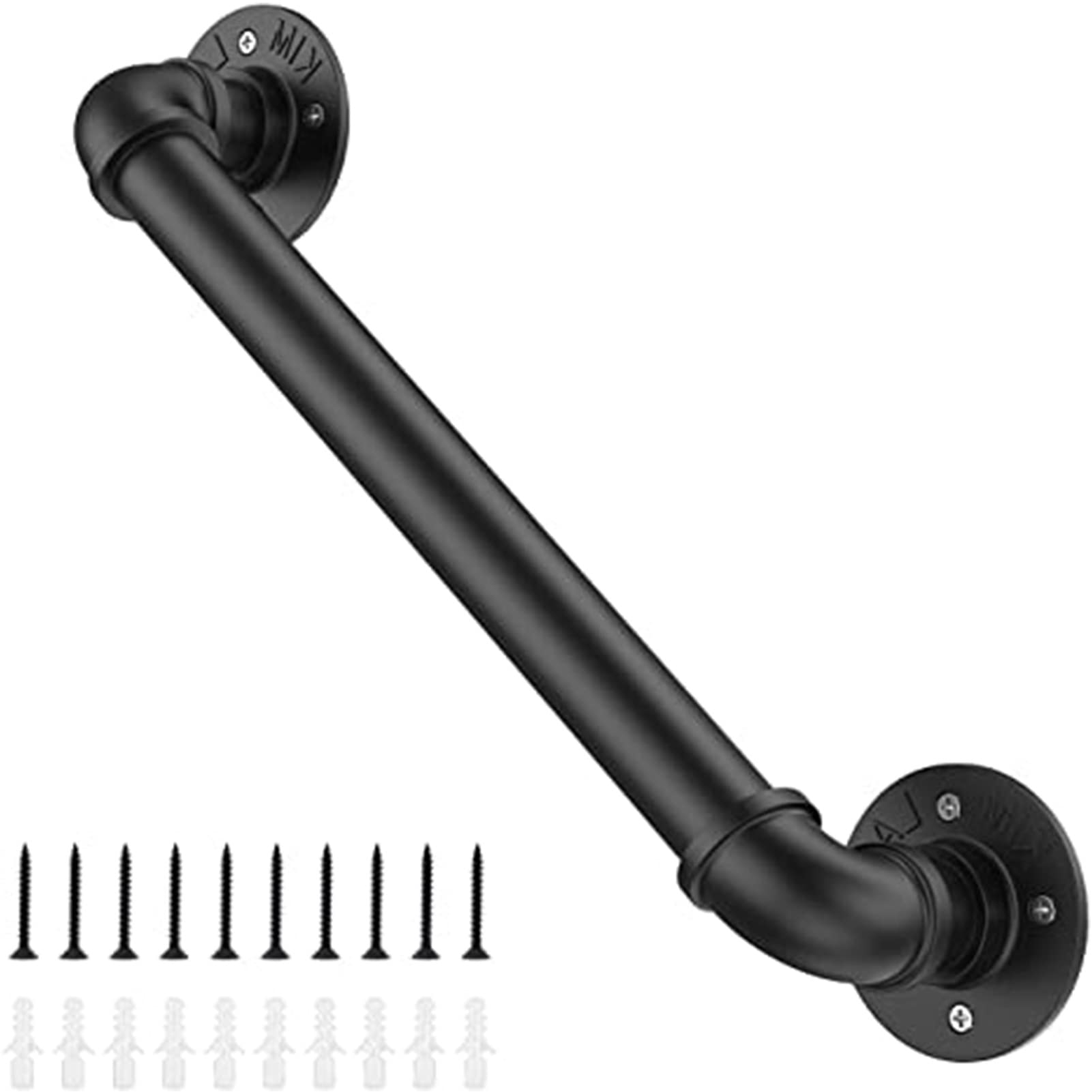 Rampe d'escalier noire en fer forgé de 4,8 m avec supports et vis