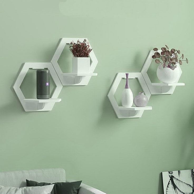 NAMRA ARTS Wooden Hexagon Shape Wall Shelves Wall Rack Wall Shelf for Home Decor, Living Room, Wall Decor, Gifting Item (White-2) (B0D6YK4G17) Amazon Price History, Amazon Price Tracker